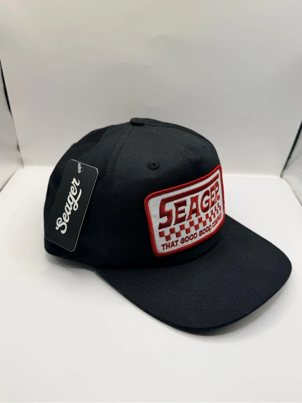 Seager NWT Black Snapback Hat with Red & White Patch Logo